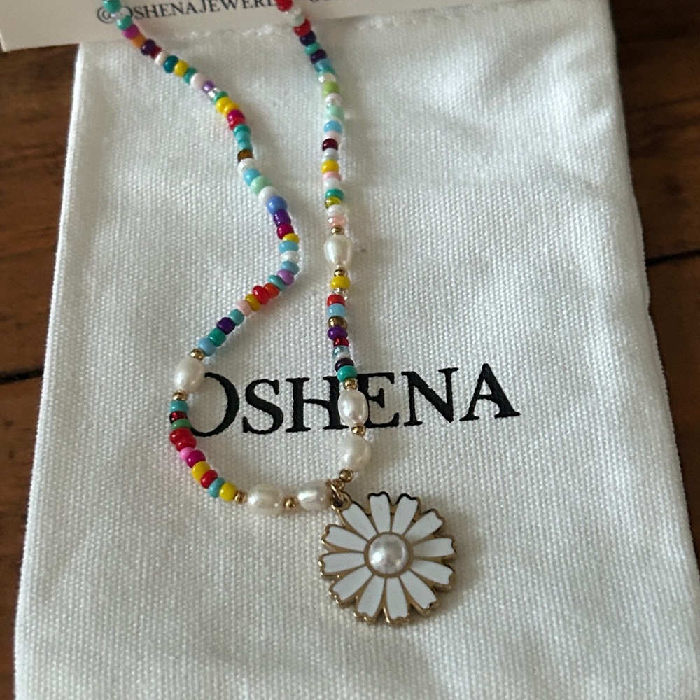 Oshena Designer Beachwear Beaded Necklace Pearl Flower Pendant NEW‎ Release!